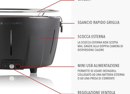 INSTAGRILL BARBECUE DA TAVOLO SENZA FUMO PORTATILE COLORE ANTRACITE