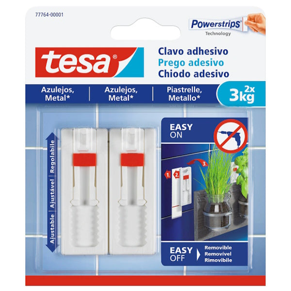 TESA CHIODI ADESIVI REGOLABILI PER PIASTRELLE PORTATA KG3 COLORE BIANCO