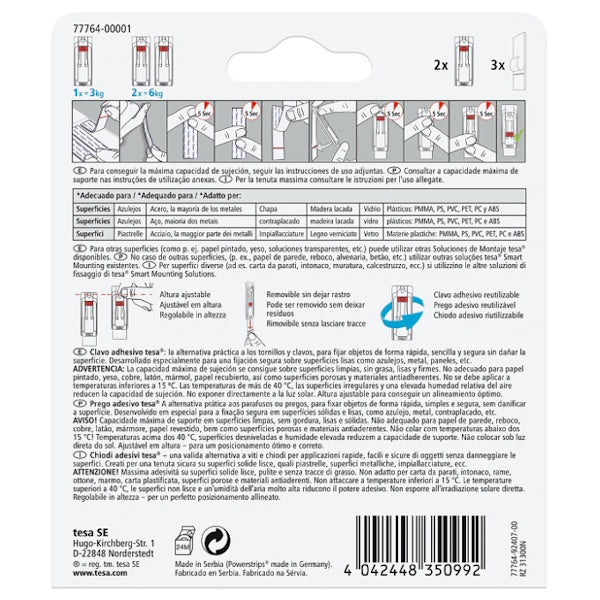 TESA CHIODI ADESIVI REGOLABILI PER PIASTRELLE PORTATA KG3 COLORE BIANCO