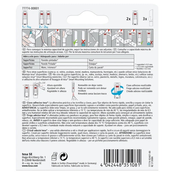 TESA CHIODI ADESIVI REGOLABILI PER MURO POWERSTRIPS PORTATA KG1 BIANCO