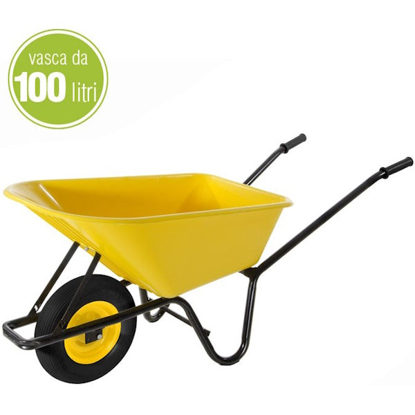 VERDELOOK CARRIOLA VASCA IN PVC GIALLO DA LT100 RUOTA PNEUMATICA