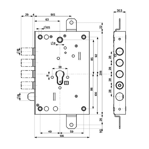 MOTTURA SERRATURA APPLICARE TRIPLICE ENTRATA MM63 AMBIDX ART.82.571
