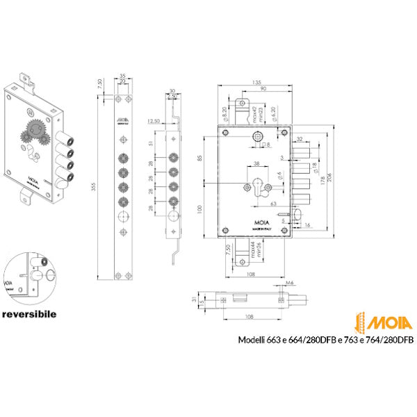 MOIA SERRATURA DA APPLICARE ART.664/280DFB ENTRATA MM63 AMBIDX*