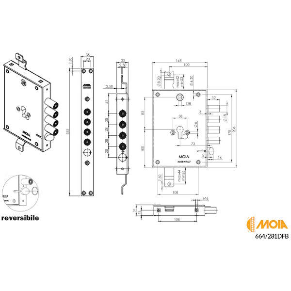 MOIA SERRATURA DA APPLICARE ART.664/281DFB ENTRATA MM73 AMBIDX*