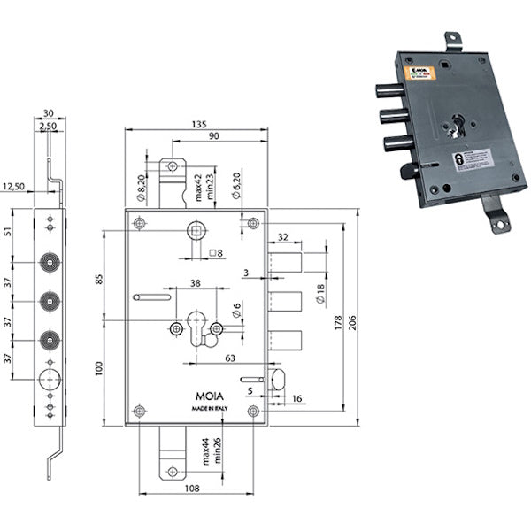 MOIA SERRATURA DA APPLICARE ART.664/370DFB ENTRATA MM63 AMBIDX*