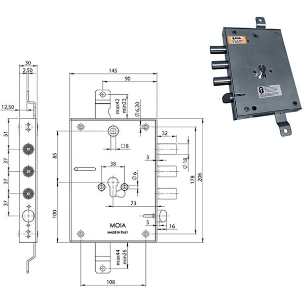 MOIA SERRATURA DA APPLICARE ART.664/371DFB ENTRATA MM73 AMBIDX*