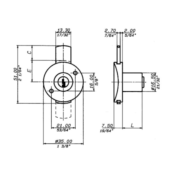 MERONI SERRATURA PER CASSETTI CON CILINDRO MM.20 ART.2130 BIANCO