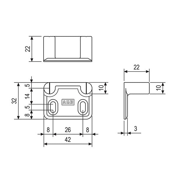 AGB PIASTRA DI CHIUSURA ANGOLARE PER SPAGNOLETTE UNICA