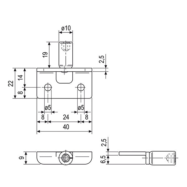 AGB PERNO DI CHIUSURA A FILO CON PIASTRA PER SPAGNOLETTE UNICA