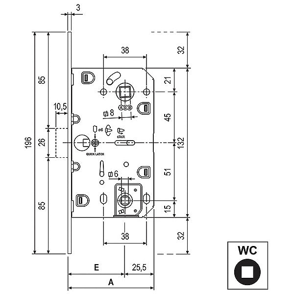 AGB SERRATURA POLARIS 2XT MAGNETICA WC ART.6102 CROMATO OPACO