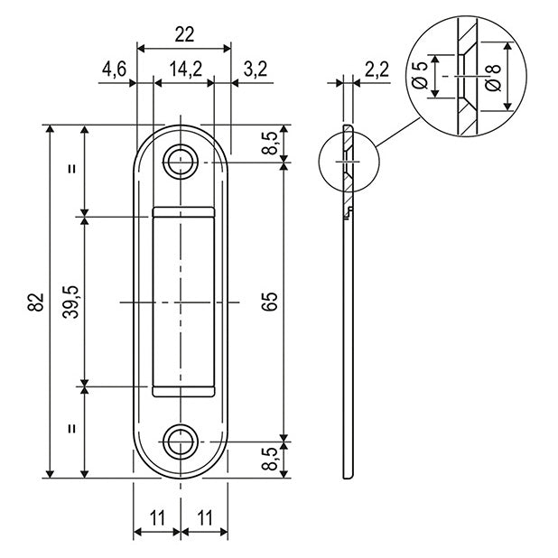 AGB CONTROPIASTRA PER SERRATURE AGB POLARIS 2XT ART.1402 CROMO OPACO