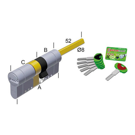 SECUREMME CILINDRO EVOK22 MODULARE PREDISPOSTO PER POMOLO MM31/51