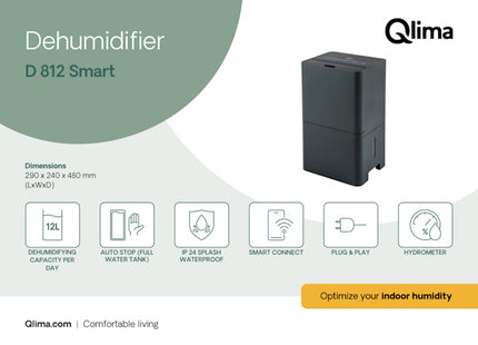 QLIMA DEUMIDIFICATORE PORTATILE D 812 SMART GREY