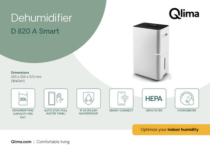 QLIMA DEUMIDIFICATORE PORTATILE D 820 A SMART WHITE