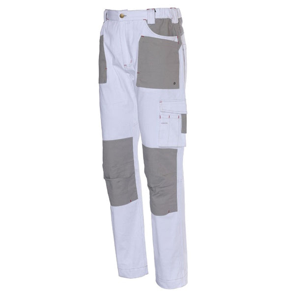ISSA PANTALONE DA LAVORO STRETCH IN COTONE LEGGERO BIANCO/GRIGIO