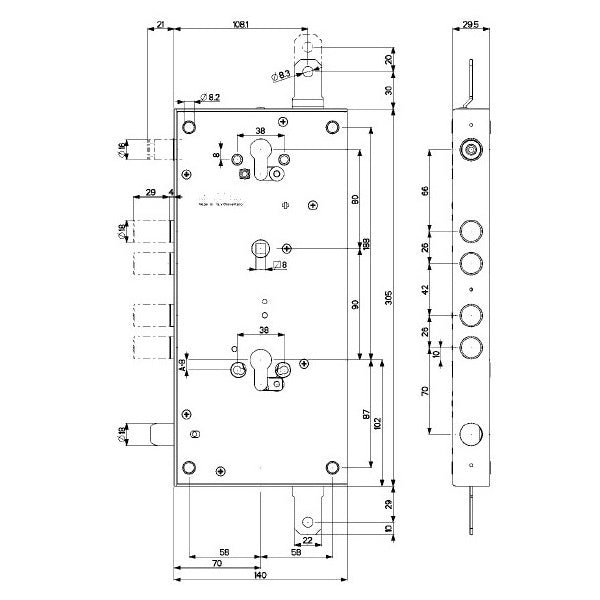 MOTTURA SERRATURA APPLICARE TRIPLICE PER DOPPIO CILINDRO YALE AMBIDESTRA