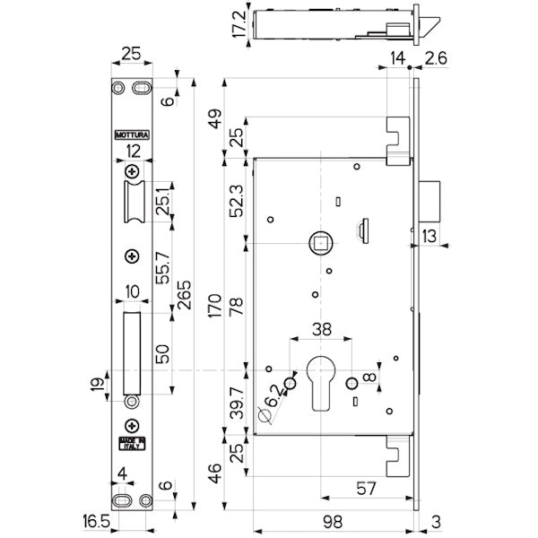 MOTTURA SERRATURA DA INFILARE TRIPLICE PER CILINDRO YALE AMBIDESTRA