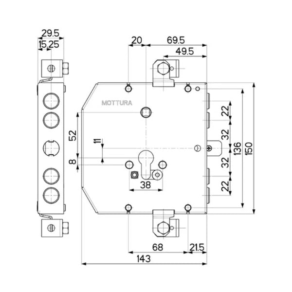 MOTTURA SERRATURA APPLICARE TRIPLICE PER CILINDRO YALE AMBIDESTRA