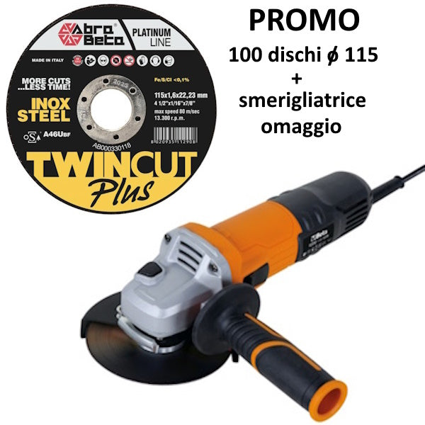 KIT 100 DISCHI DA TAGLIO D.MM115X1,6 + SMERIGLIATRICE ANGOLARE D.MM 115