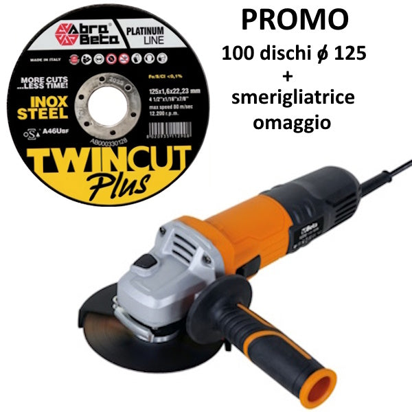 KIT 100 DISCHI DA TAGLIO D.MM125X1,6 + SMERIGLIATRICE ANGOLARE D.MM 115