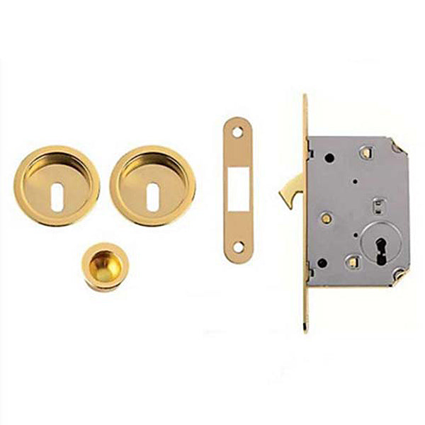 BONAITI KIT SERRATURA PORTE SCORREVOLI OTTONE LUCIDO MANIGLIE TONDE