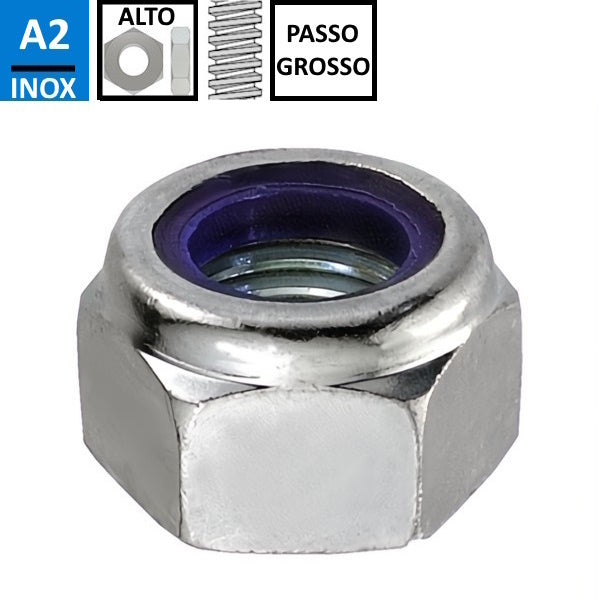 DADO AUTOBLOCCANTE ALTO PASSO GROSSO INOX A2 UNI 7473 DIN 982