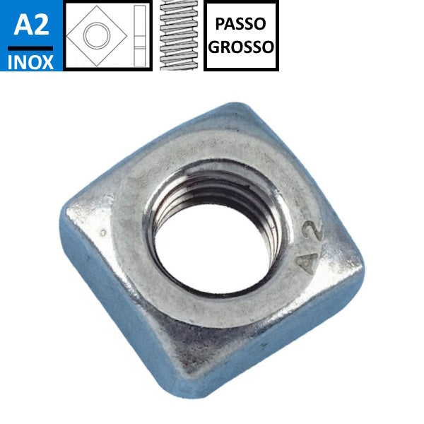 DADO QUADRO IN ACCIAIO INOX A2 UNI 5597 DIN 557