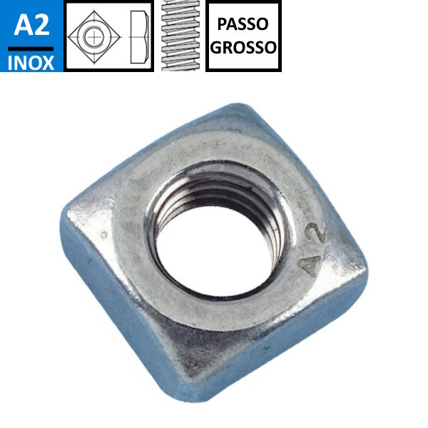 DADO QUADRO MEDIO CON SMUSSO IN ACCIAIO INOX A2 UNI 5597 DIN 557