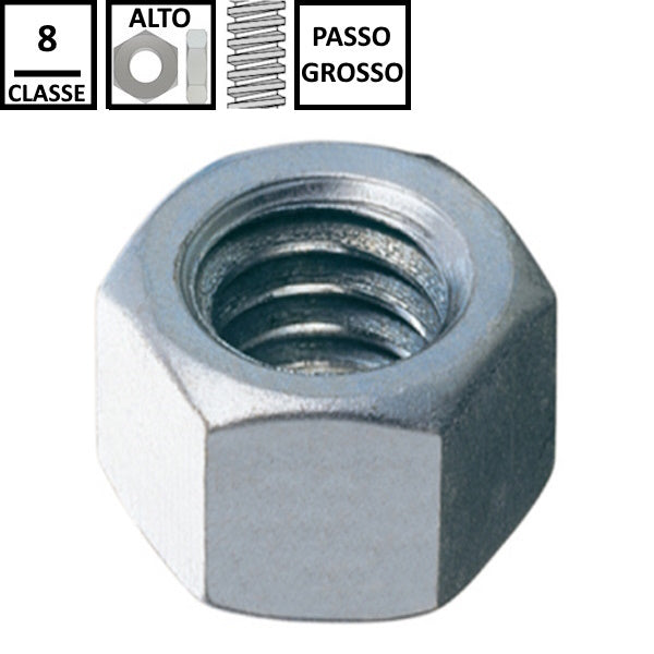 DADO ESAGONALE ALTO PASSO GROSSO CL. 8 Z.BIANCO UNI 5587