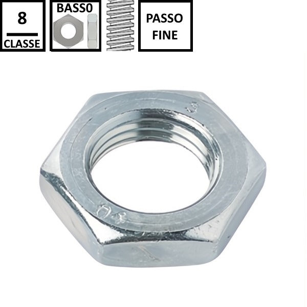 DADO ESAGONALE BASSO PASSO FINE CL. 8 Z.BIANCO UNI 5589 DIN 936