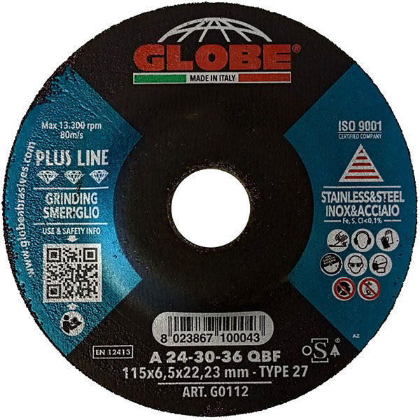 GLOBE DISCO DA SBAVO A CENTRO DEPRESSO PER INOX/ACCIAIO