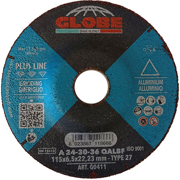 GLOBE DISCO DA SBAVO A CENTRO DEPRESSO D.MM115X6,5X22,23 ALLUMINIO