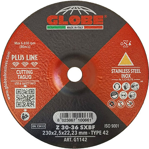 GLOBE DISCO DA TAGLIO A CENTRO DEPRESSO D.MM230X2,5X22,23 INOX
