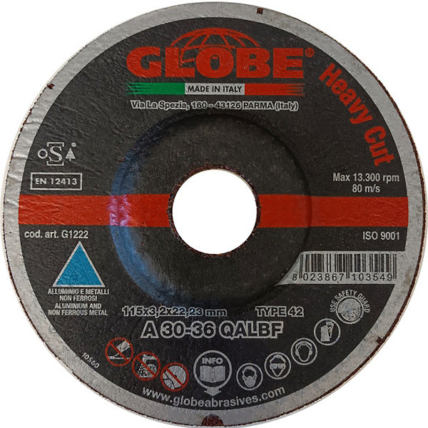 GLOBE DISCO DA TAGLIO A CENTRO DEPRESSO D.MM115X3,2X22,23 ALLUMINIO