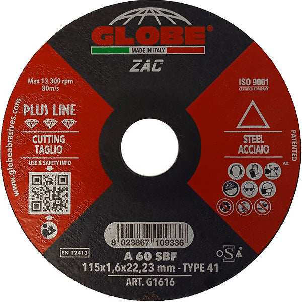 GLOBE DISCO DA TAGLIO PIANO D.MM115X1,6X22,23 ACCIAIO