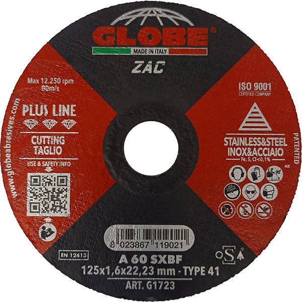 GLOBE DISCO DA TAGLIO PIANO D.MM125X1,6X22,23 INOX/ACCIAIO