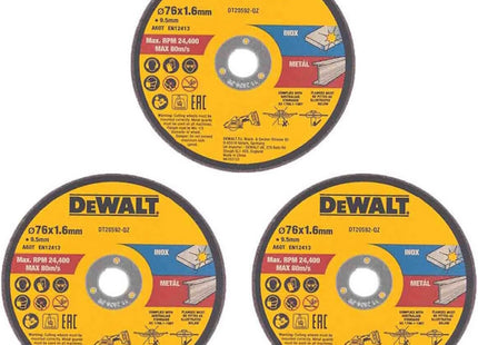 DEWALT DISCHI DA TAGLIO ABRASIVI PER ACCIAIO/INOX D.MM76X1,6X10 CONF.PZ3