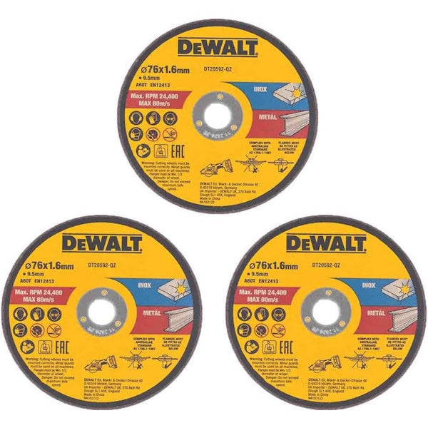 DEWALT DISCHI DA TAGLIO ABRASIVI PER ACCIAIO/INOX D.MM76X1,6X10 CONF.PZ3