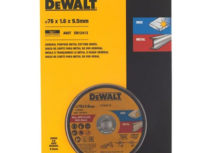 DEWALT DISCHI DA TAGLIO ABRASIVI PER ACCIAIO/INOX D.MM76X1,6X10 CONF.PZ3