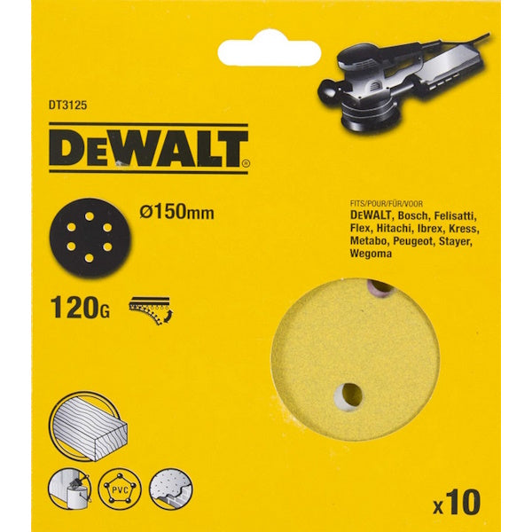 DEWALT DISCHI VELCRATI IN CARTA ABRASIVA D.MM150 6 FORI CONF.DA PZ10