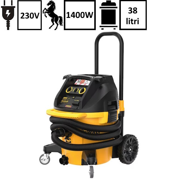 DEWALT ASPIRATORE DWV905M-QS LT.38 CLASSE M PULIZIA FILTRO AUTOMATICO