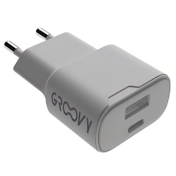 GROOVY CARICATORE DA MURO USB + USB C FAST 20W COLORE GRIGIO