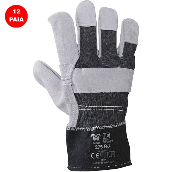 GUANTI BOX MOD. 275 RJ CROSTA E TELA BLU/GRIGIO CONF.DA 12 PAIA TG10