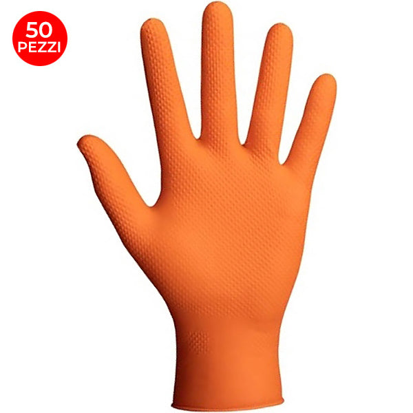 GUANTI MOD. DERMA NYTRIL DIAMANTE COLORE ARANCIO TGM CONF.DA PZ.50*