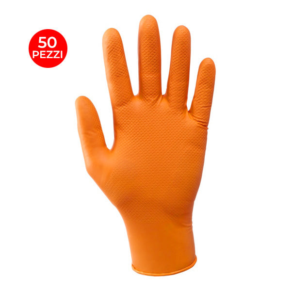 GUANTI MOD. GREASE MONKEY IN NITRILE COLORE ARANCIO TGXXL CONF.DA PZ.50*