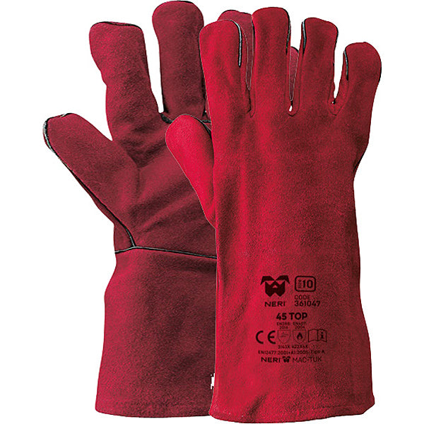 GUANTI IN CROSTA GROPPONE FORMA AMERICANA MOD. 45 TOP COLORE ROSSO TG10