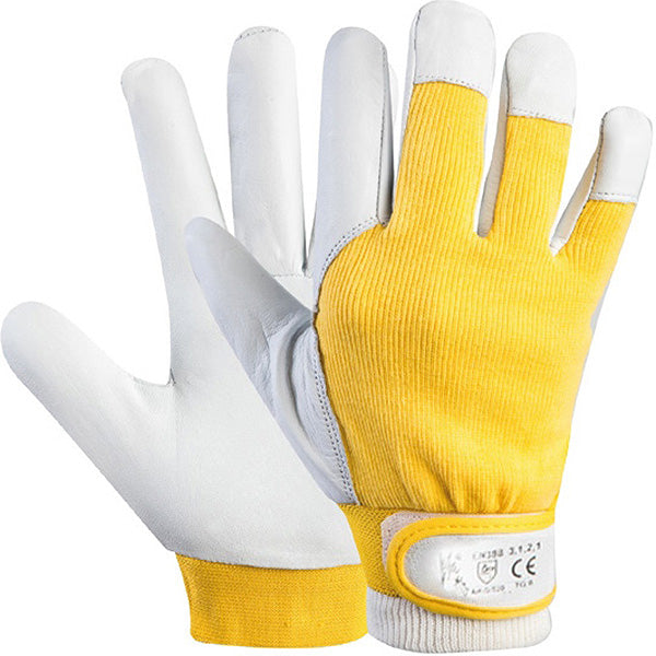 GUANTI IN FIORE DI MAIALINO E COTONE MOD. G520 COLORE BIANCO/GIALLO TG 9