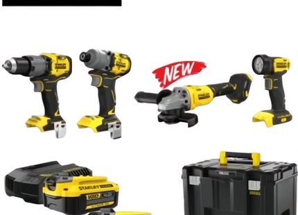 STANLEY KIT TRAPANO + AVVITATORE + SMERIGLIATRICE + TORCIA 18V 4,0AH