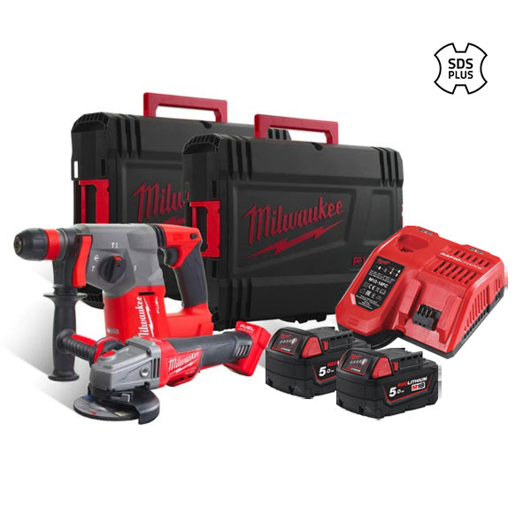 MILWAUKEE KIT M18 PP2-502 SMERIGLIATRICE + TASSELLATORE SDS-PLUS