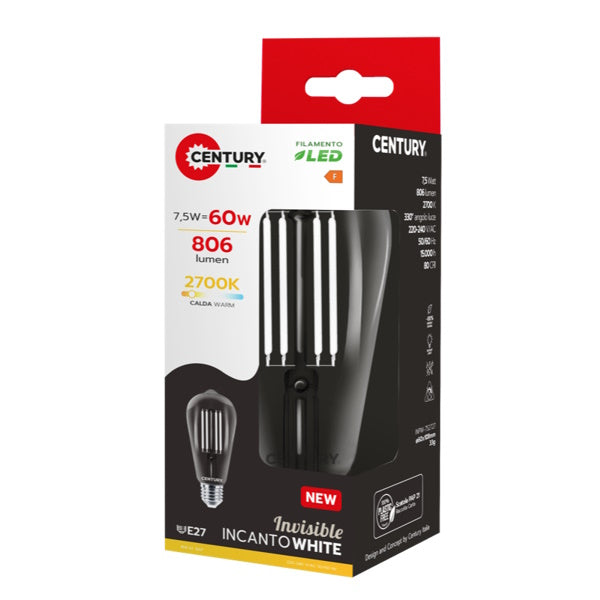 CENTURY LAMPADINA LED INCANTO WHITE EDISON 230V  7,5W E27 2700K 806LM